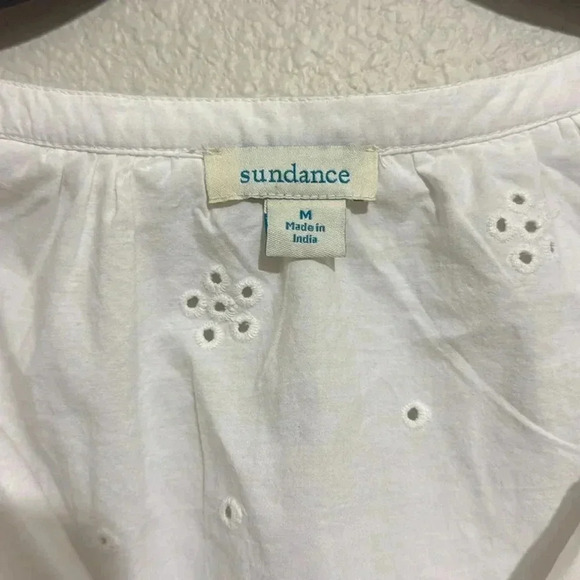 Sundance Princesa Womens White Eyelet Peasant Boho Tunic Top - Picture 4 of 6